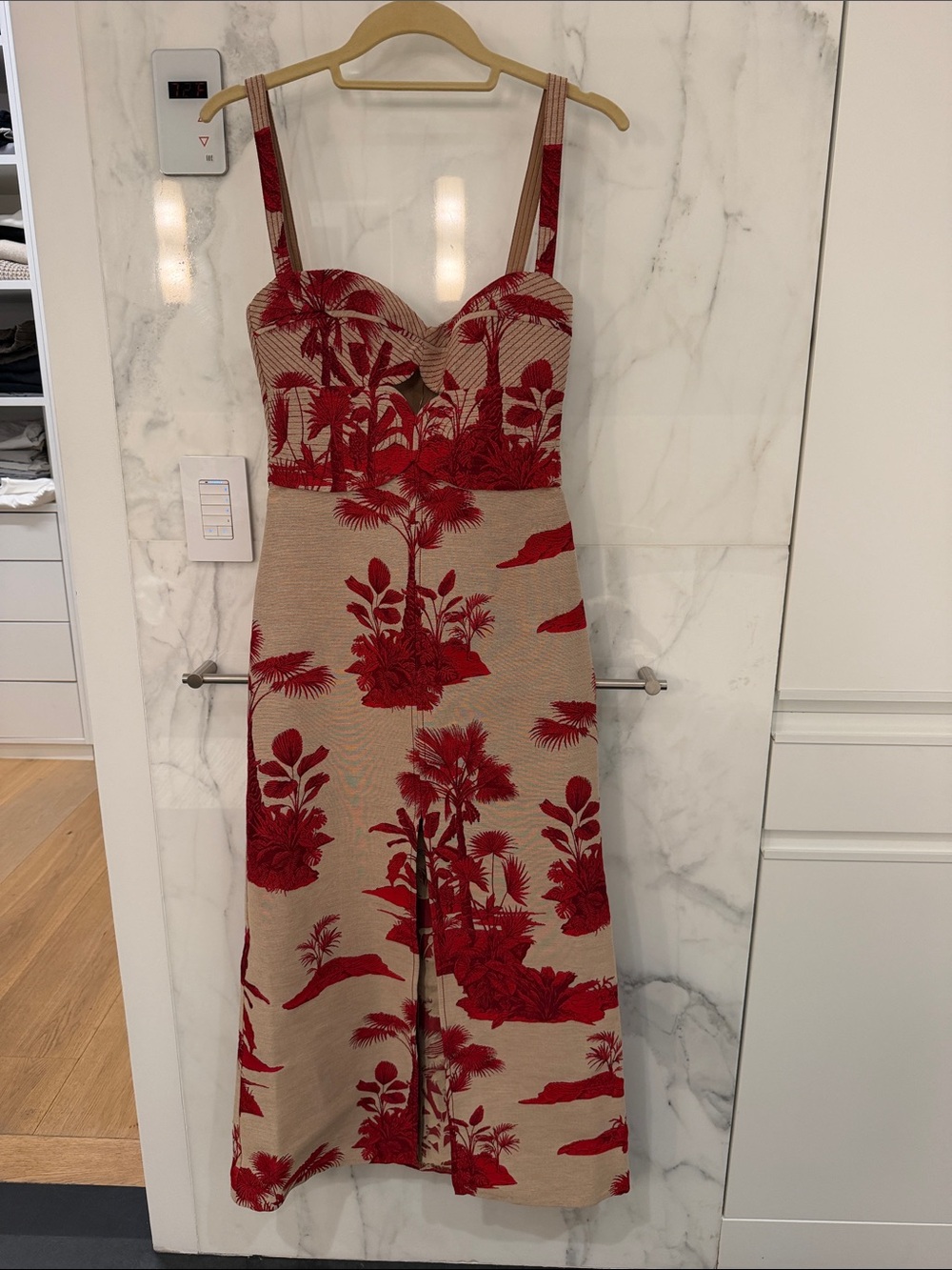 Johanna Ortiz Red Floral Print Maxi Dress on Beige - Picture 1 of 1